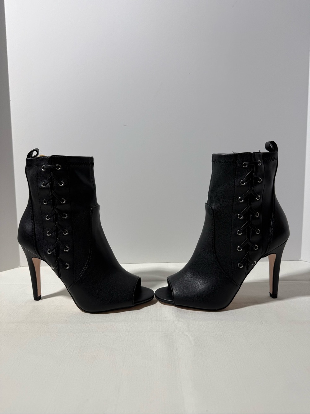 Jessica Simpson Elowen Black Lace Up Peep Toe Stiletto Booties Size 6.5